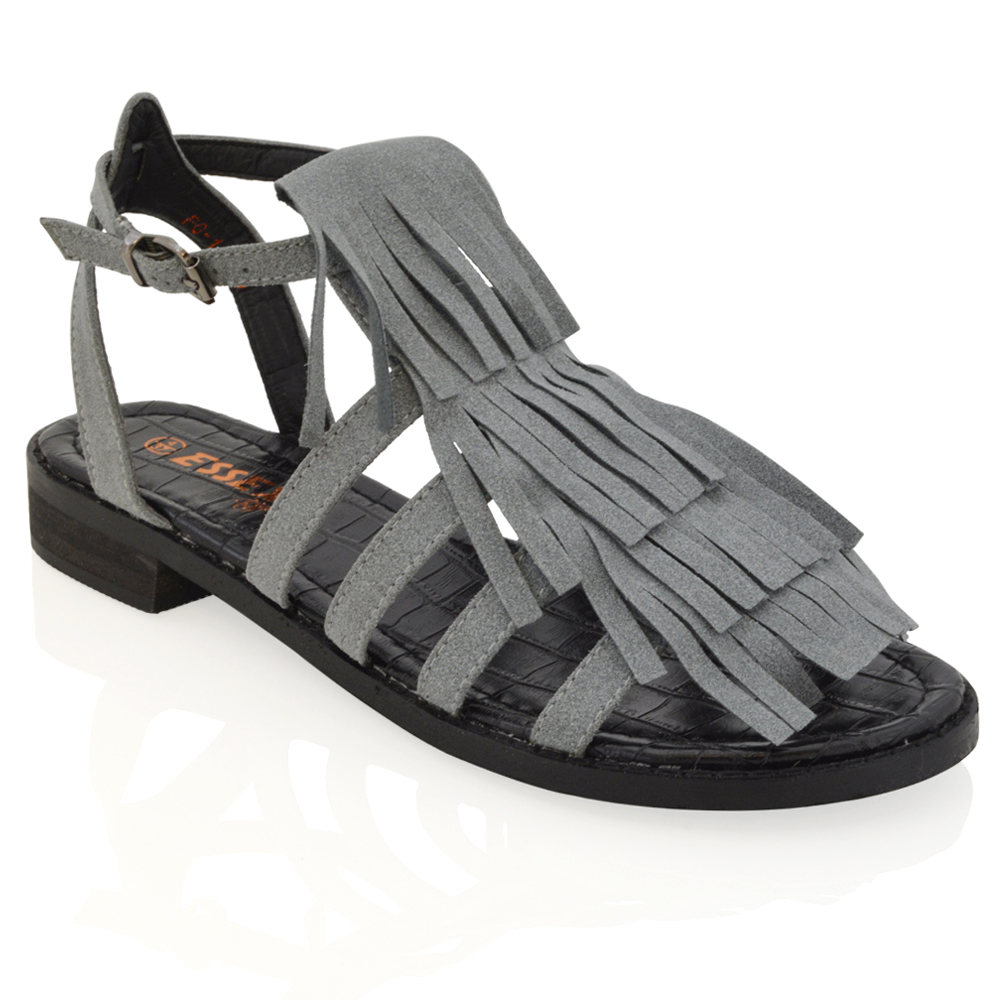 black tassel gladiator sandals