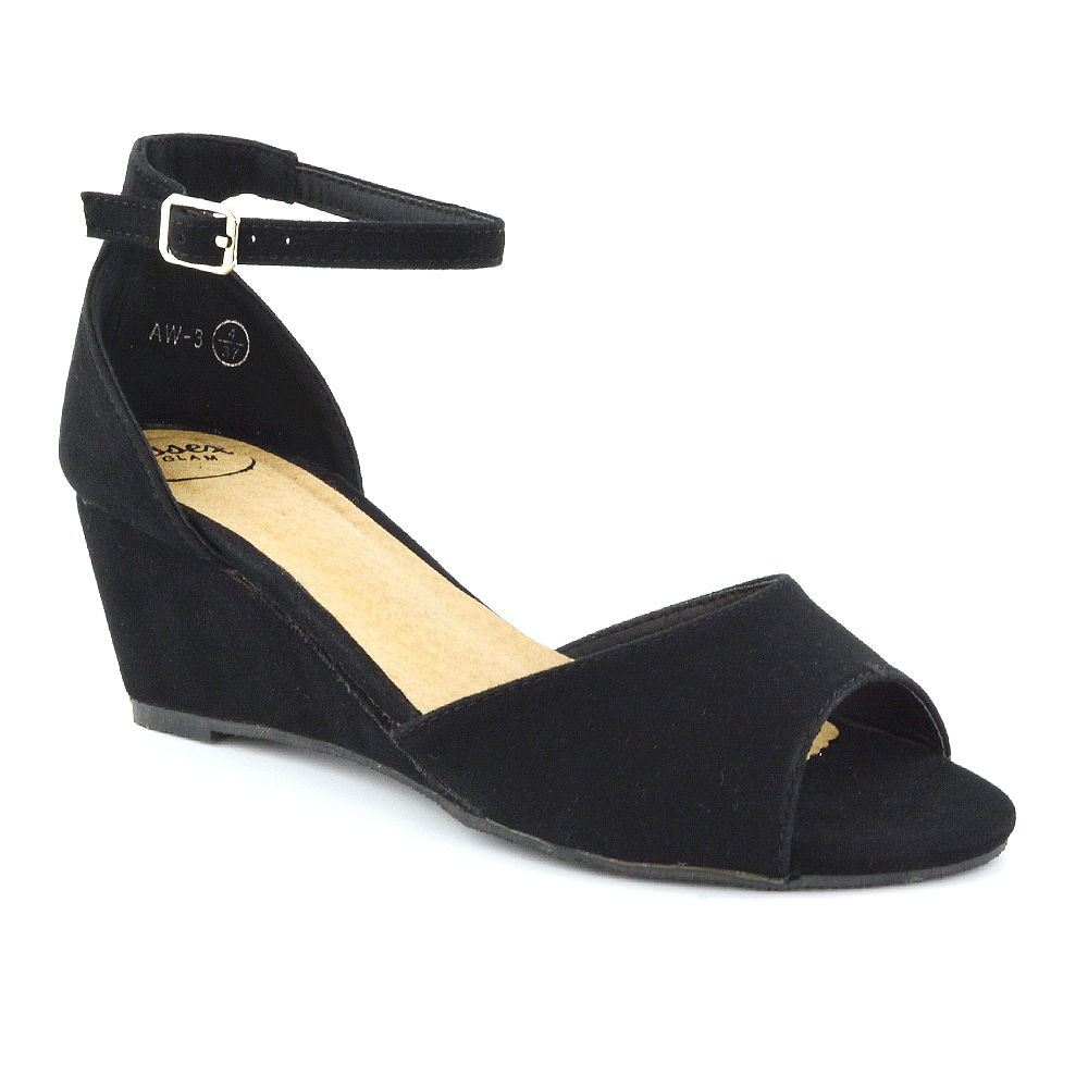 black low wedge sandals