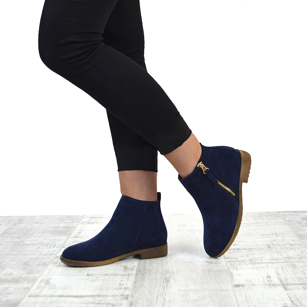 navy flat booties