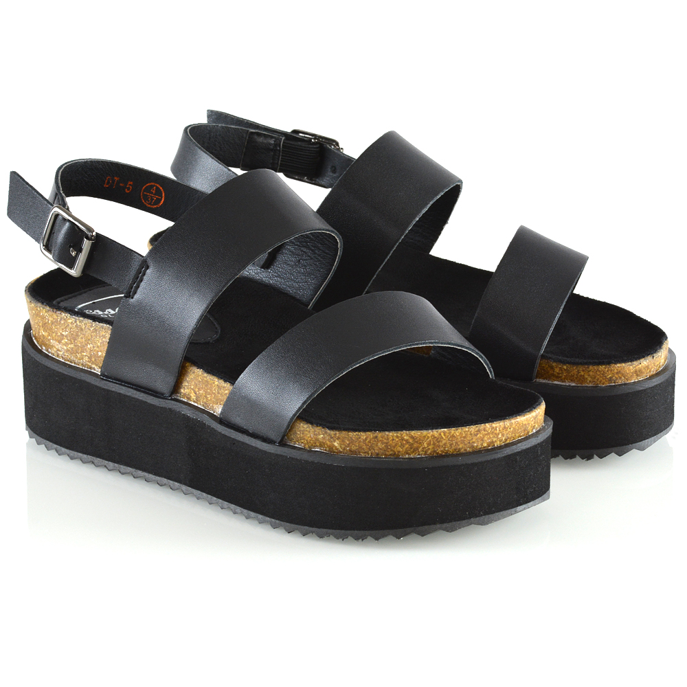 ladies black chunky sandals
