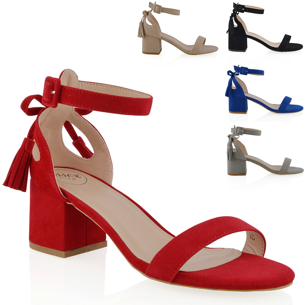red strappy low heels