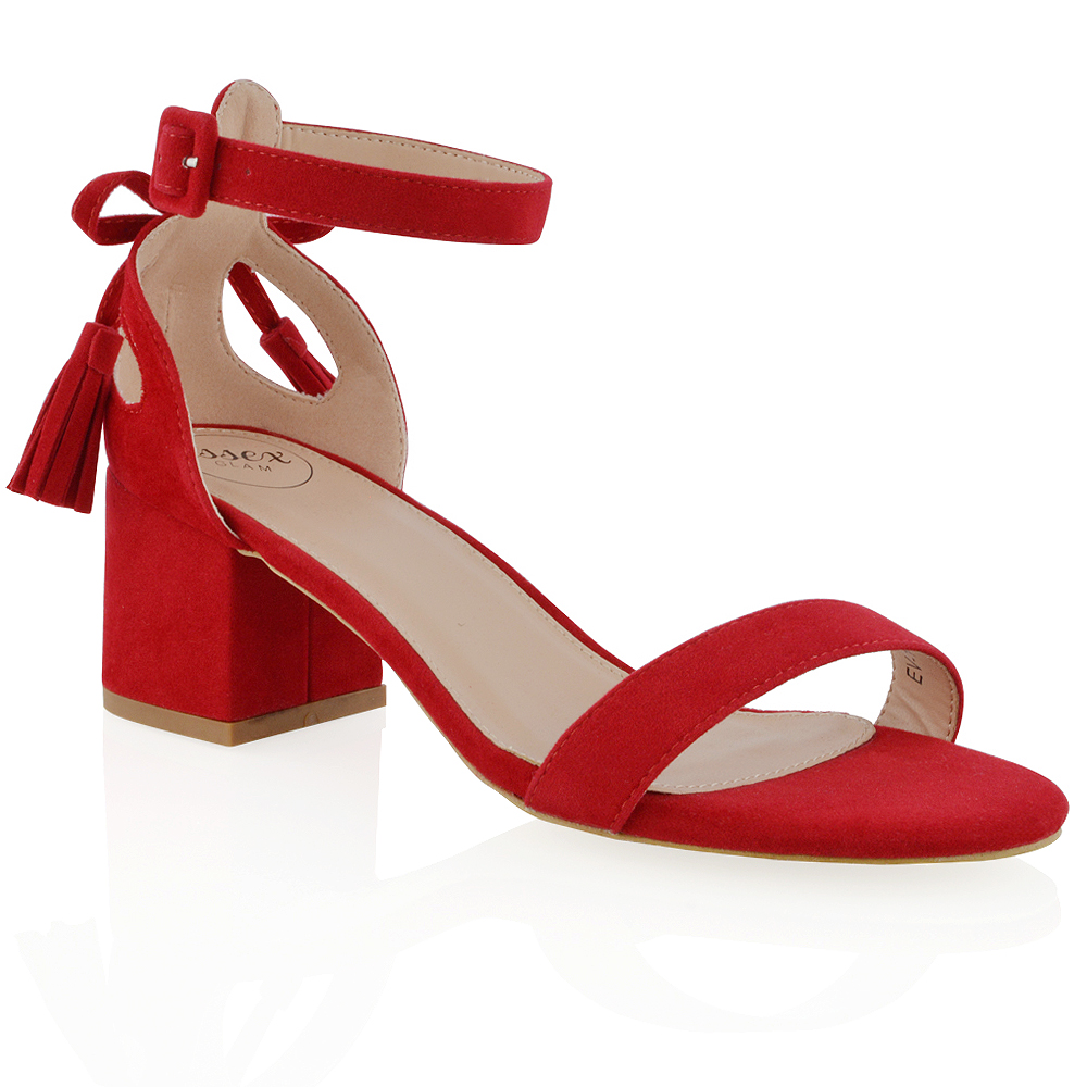 red strappy low heels