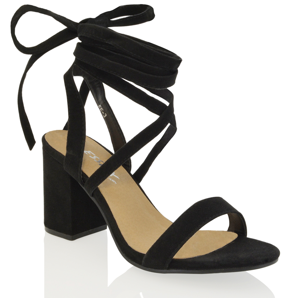tie up black block heels