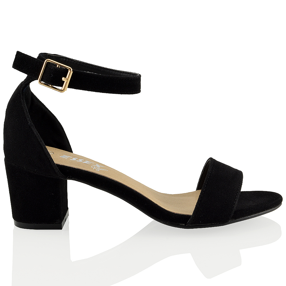 black ankle strap low heel shoes