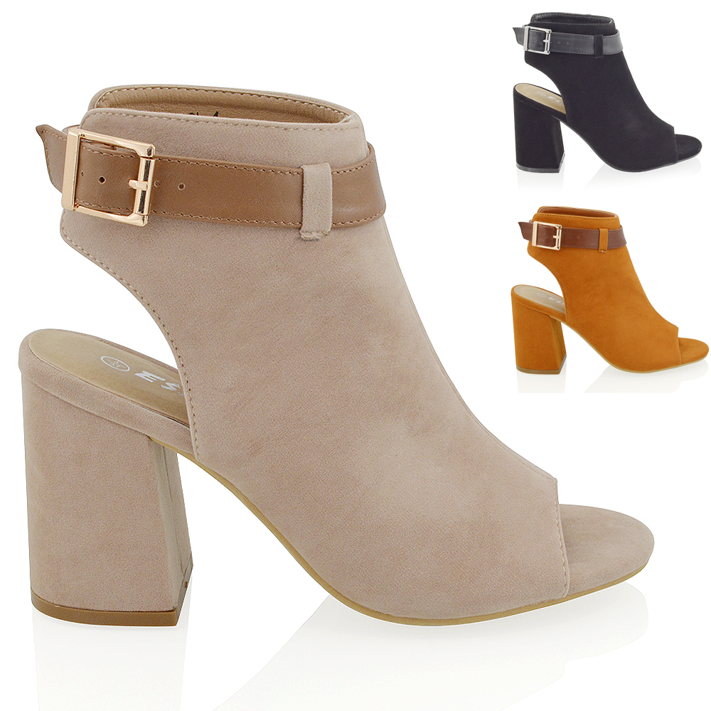 open toe block heel shoe boots