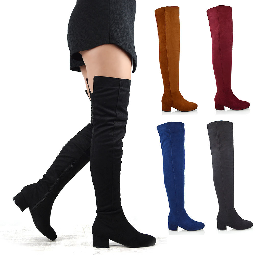 low heel thigh boots