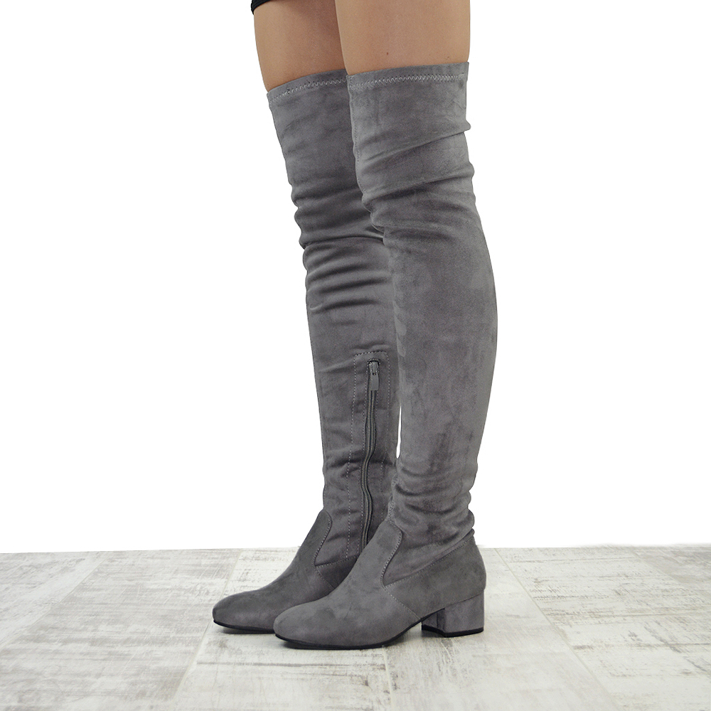 low heel thigh boots
