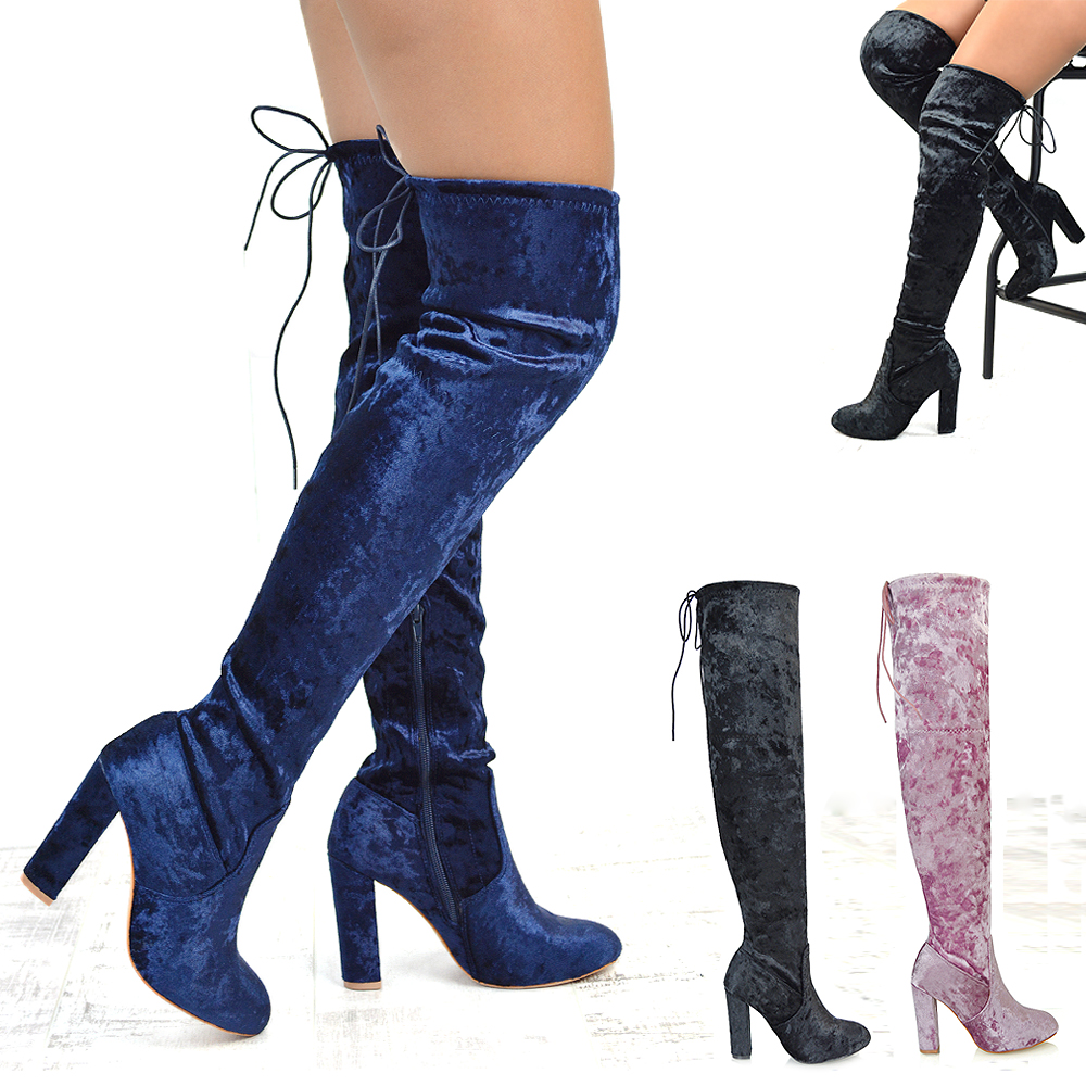 velvet high boots