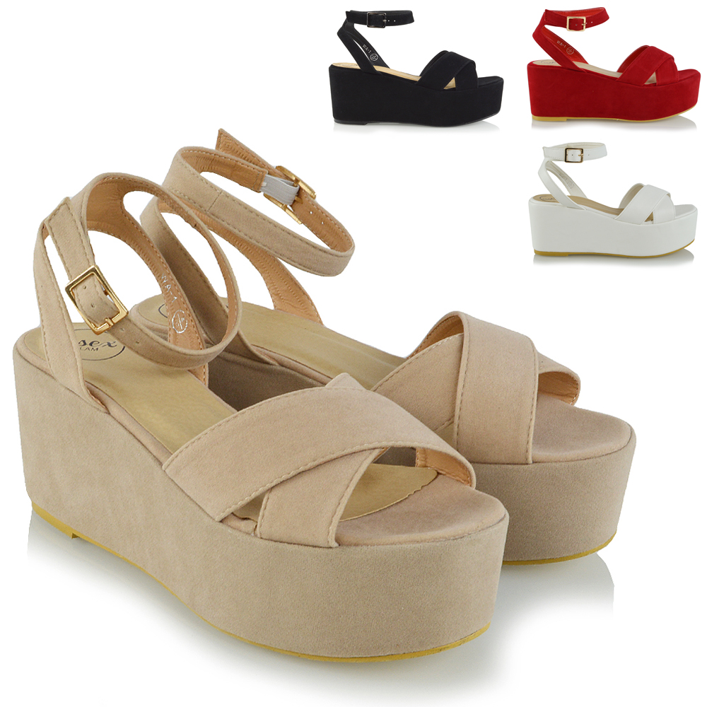 Womens Strappy Wedge Heel Sandals 